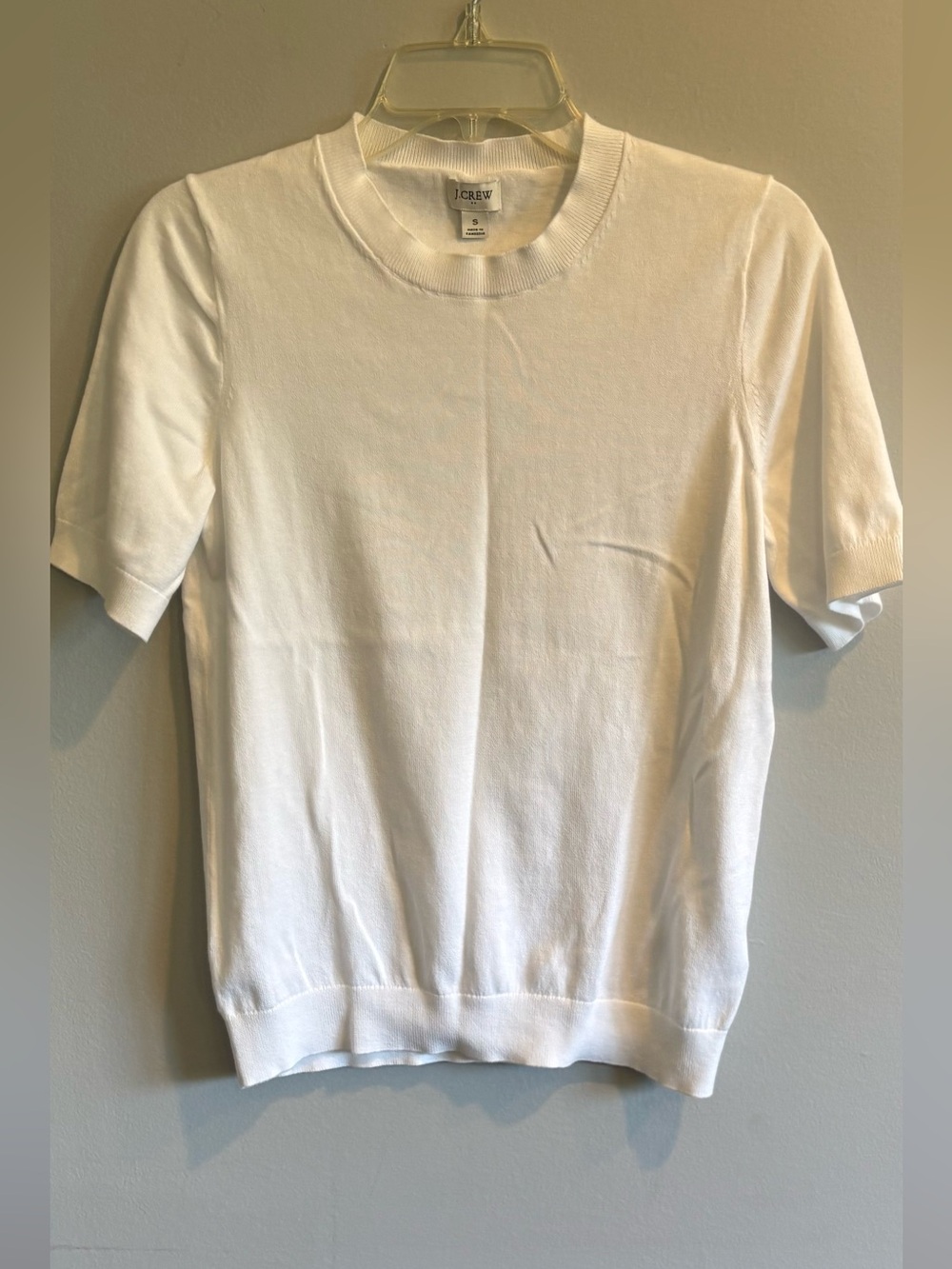 J Crew Factory Short Sleeve White Cotton Crew Neck Sweater Size Small